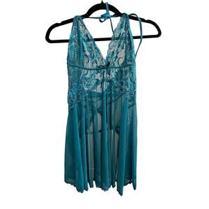 AvidLove Sheer teal lace babydoll size L EUC Stretchy Teal Lace Sheer Nightie